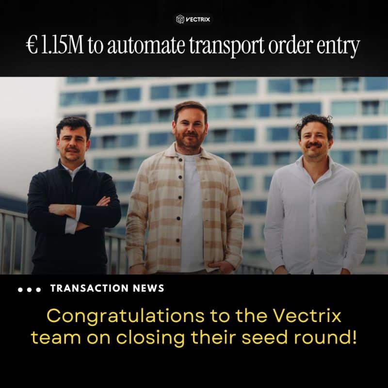 Vectrix founders celebrating their €1.15M seed round to automate transport order entry, supported by Nuans in their seed fina