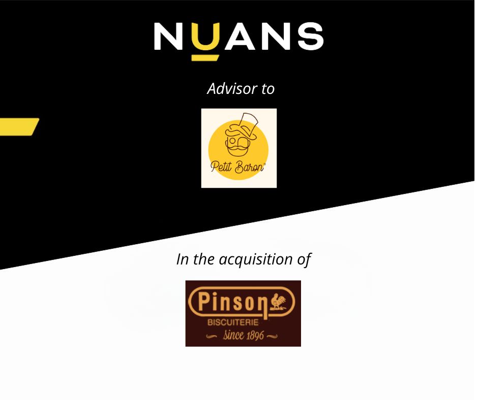 Nuans advised Petit Baron on the acquisition of Pinson Biscuiterie (since 1896) — M&A transaction announcement graphic